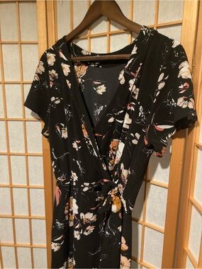 Staccato Black Floral Dress with Pink and Cream Blooms